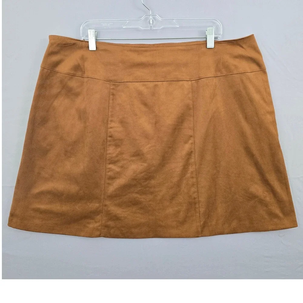 Cato Suede-Like Side Zipper A-line Lined Skirt Brown‎ 18W